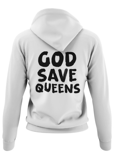 5665 Unisex White Hoddie God Save Queens