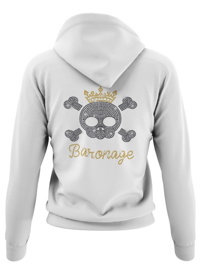 3456 Unisex White Hoddie Baronage Rhinestuds