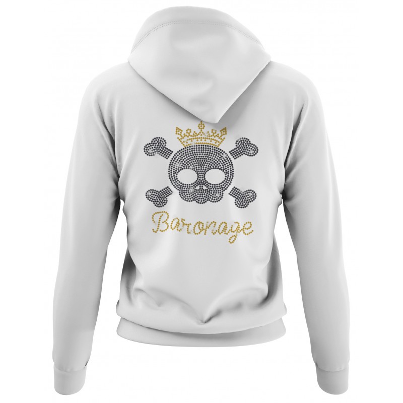 3456 Unisex White Hoddie Baronage Rhinestuds