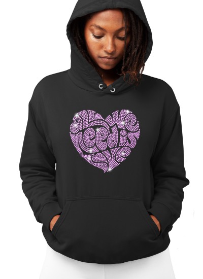 5667 Unisex Black Hoddie All You Need is Love Rhinestuds