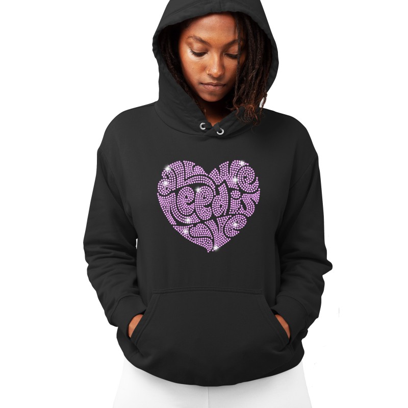 5667 Unisex Black Hoddie All You Need is Love Rhinestuds