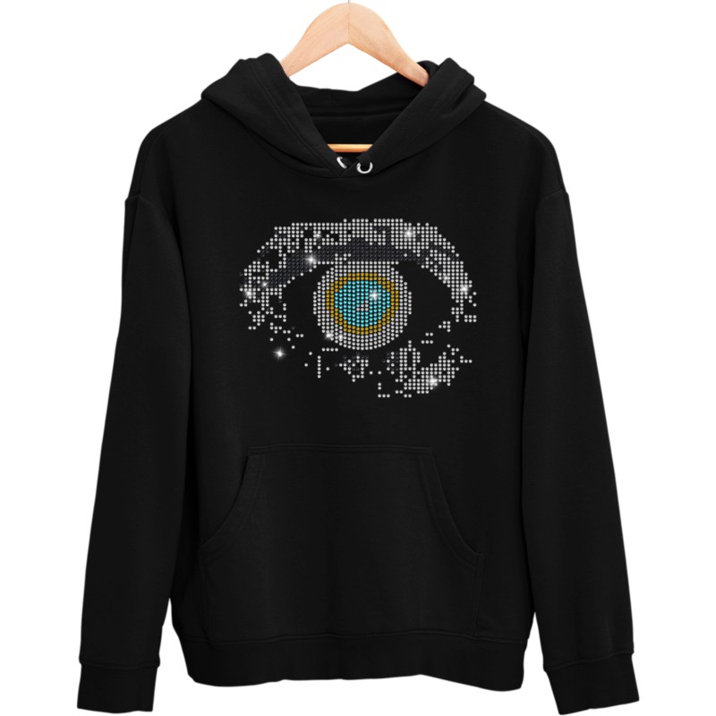5691 Unisex Black Hoddie Eyes Wide Shut Rhinestuds