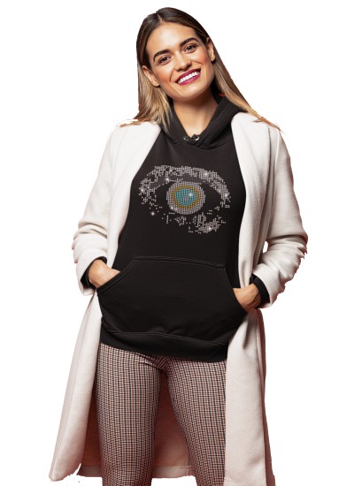 5691 Unisex Black Hoddie Eyes Wide Shut Rhinestuds