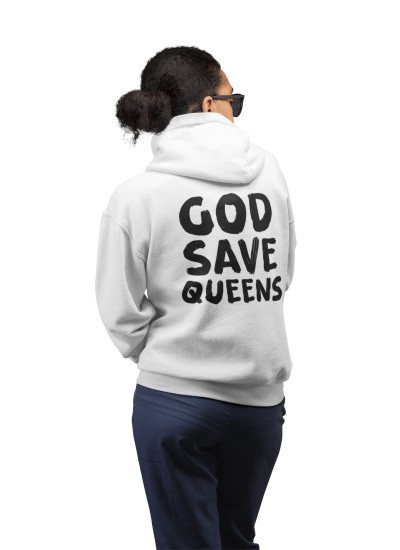 5665 Unisex White Hoddie God Save Queens