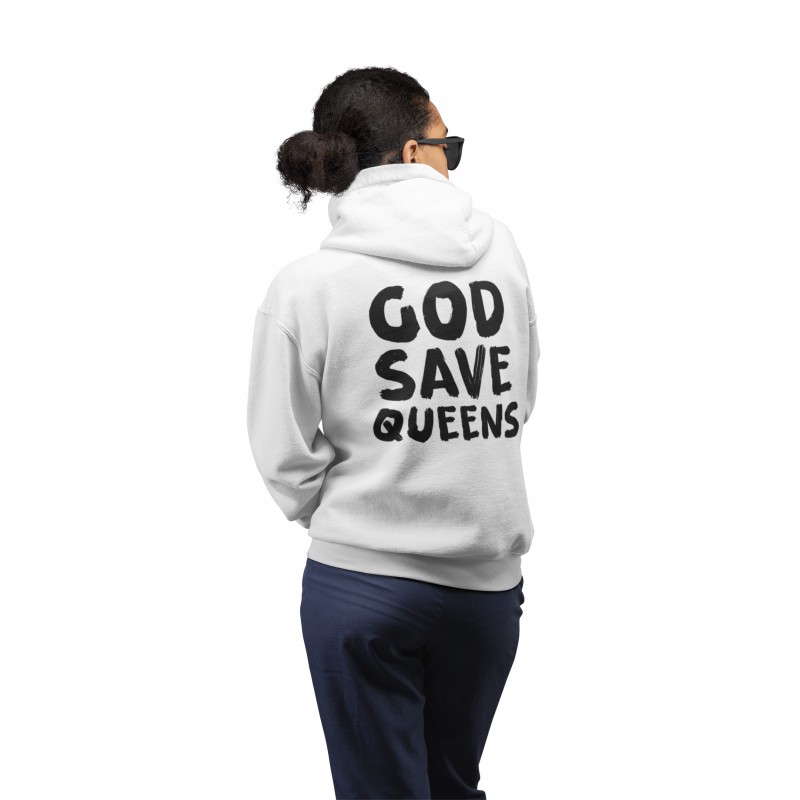 5665 Unisex White Hoddie God Save Queens