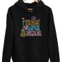 5692 Unisex Black Hoddie Peace Love Music Rhinestuds