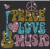 5692 Unisex Black Hoddie Peace Love Music Rhinestuds