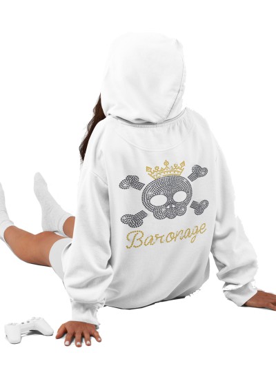 3456 Unisex White Hoddie Baronage Rhinestuds