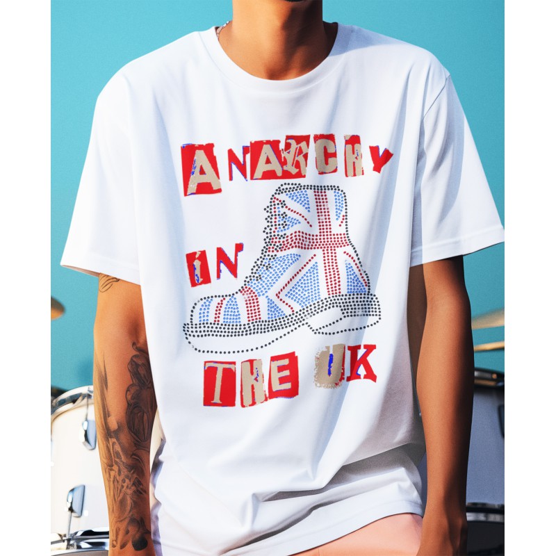 789 Anarchy In The Uk White Organic Oversized Moderaw T-shirt, μεταλλικά στοιχεία