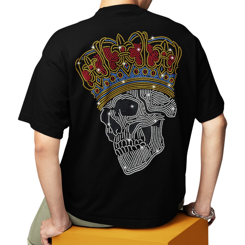 1020 Skull King Moderaw Organic Oversized Black T-shirt, μεταλλικά στοιχεία