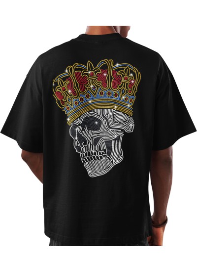 1020 Skull King Moderaw Organic Oversized Black T-shirt, μεταλλικά στοιχεία