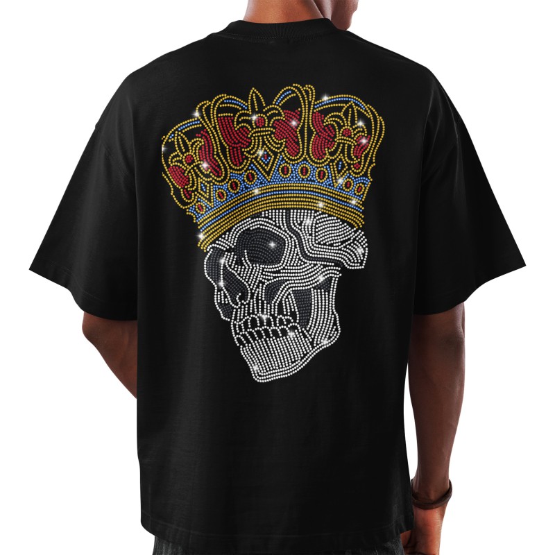 1020 Skull King Moderaw Organic Oversized Black T-shirt, μεταλλικά στοιχεία