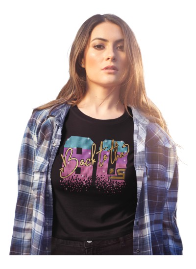 9875 Unisex White T-shirt Back To The 80's Rhinestuds