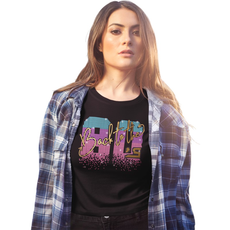 9875 Unisex White T-shirt Back To The 80's Rhinestuds