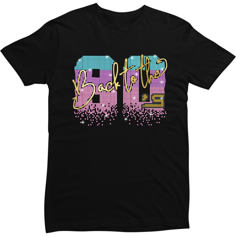 9875 Unisex White T-shirt Back To The 80's Rhinestuds