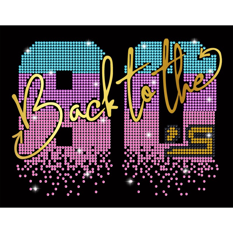 9875 Unisex White T-shirt Back To The 80's Rhinestuds