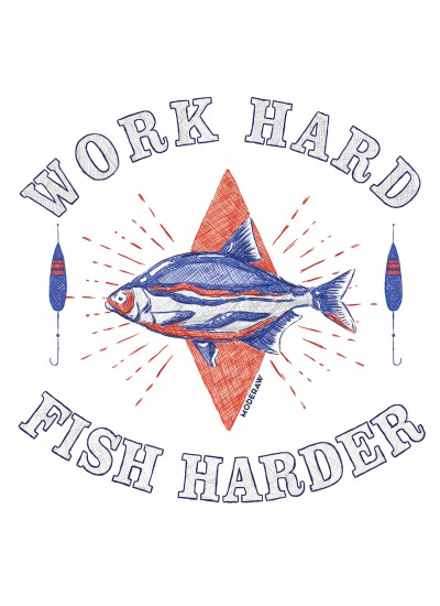 9886  White Moderaw T-shirt  Work Hard Fish Harder