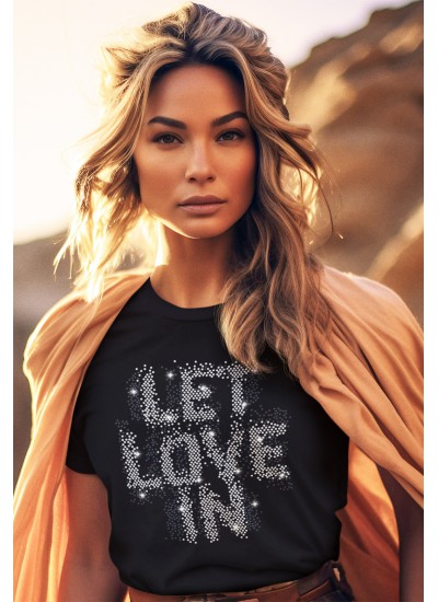 07542 Unisex Black T-shirt Let Love In Rhinestuds