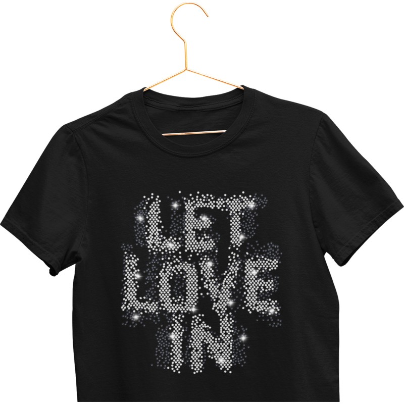 07542 Unisex Black T-shirt Let Love In Rhinestuds