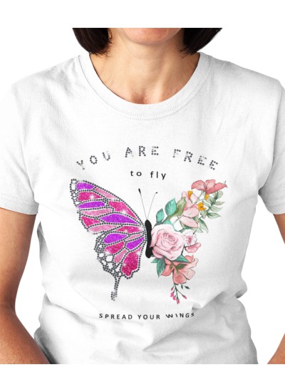 9860 Unisex White T-shirt You Are Free Rhinestuds